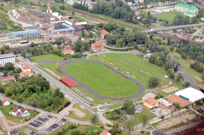 Pruszcz Gdanski z lotu ptaka. Stadion Czarnych Pruszcz,...