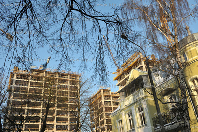 Gdansk - Wrzeszcz. Budowa Quattro Towers, widok od....