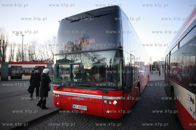 Polski Bus na przystanku w Gdansku Oliwie. Autobus...
