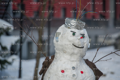 Sniezne balwany ustawione na kampusie Politechniki...