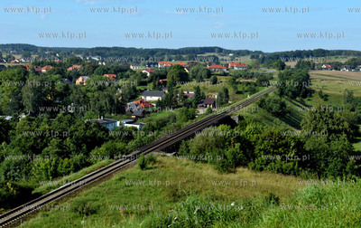 Panorama Zukowa na Kaszubach przecieta przez tory kolejowe...