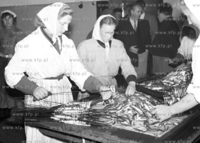 Kobiety pracujace w wedzarni przygotowuja ryby dop...