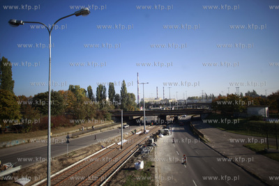 Gdansk. Remont torowiska tramwajowego w okolicach Wezla...