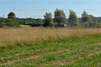 Wies Sulmin na Kaszubach w gminie Zukowo. Traktor z...