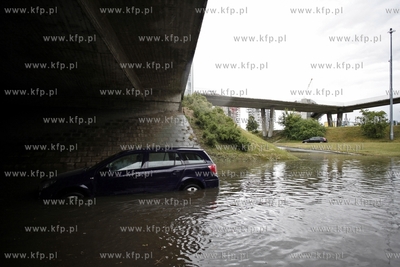 Gdansk Zaspa. Zalany przejazd pod wiaduktem na Al....