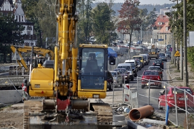 Gdansk. Budowa Trasy Slowackiego. Korek od ul. Chrzanowskiedo...
