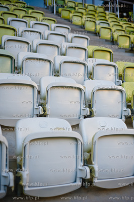 Gdansk. Stadion PGE Arena. Malowanie napisu Lechia...