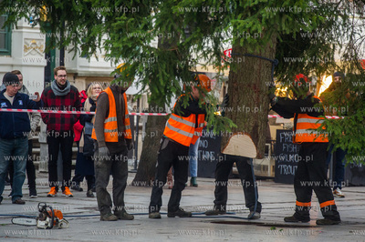 Gdansk. Dlugi Targ. Operacja stawiania swiatecznej...