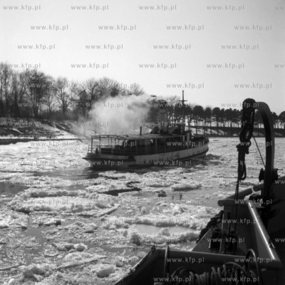 Holownik portu gdańskiego płynie po zamarzniętym...