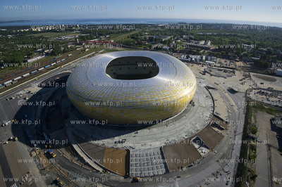 Gdansk, budowa stadionu PGE Arena z lotu ptaka. 06.06.2011...