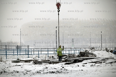 Gdansk. Prace przy budowie wezla drogowego na Letnicy...