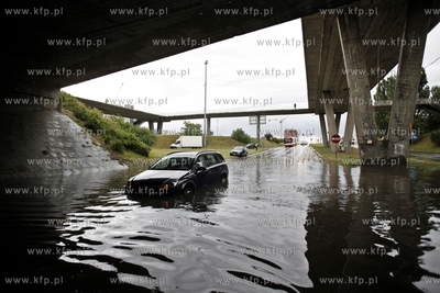 Gdansk Zaspa. Zalany przejazd pod wiaduktem na Al....