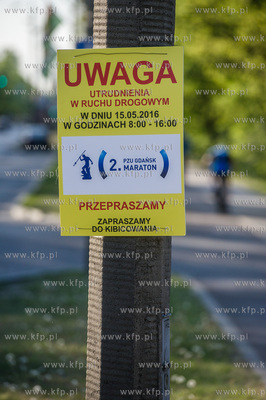 Gdansk. Tabliczka z informacją o planowanych utrudnieniach...