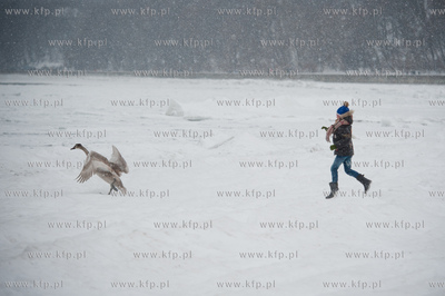 Gdynia. Mrozne zimowe popoludnie na plazy miejskiej....