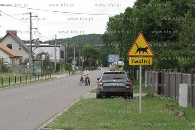 Osobliwy znak drogowy ostrzegający o możliwosci napotkania...