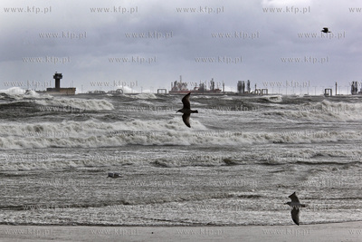 Sztormowa pogoda w Gdansku. Plaza na Westerplatte,...