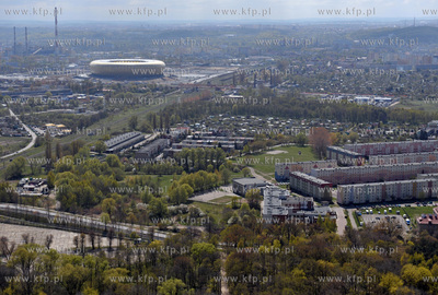 Gdansk Brzezno z lotu ptaka. W oddlai stadion PGE Arena....