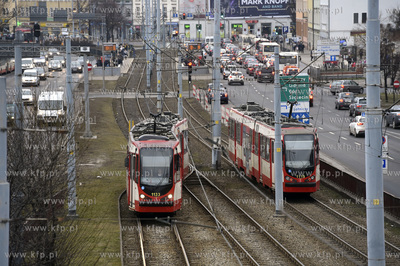 Gdańsk. Węzeł Okopowa. Tramwaje Duwag N8c Dortmund...