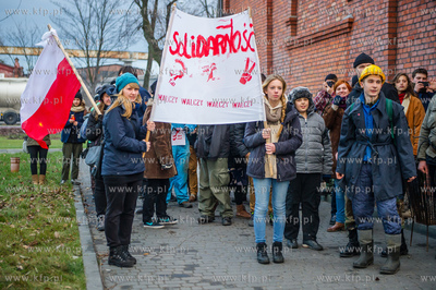 Gdansk. Teren przez Historyczna Sala BHP. Inscenizacja...