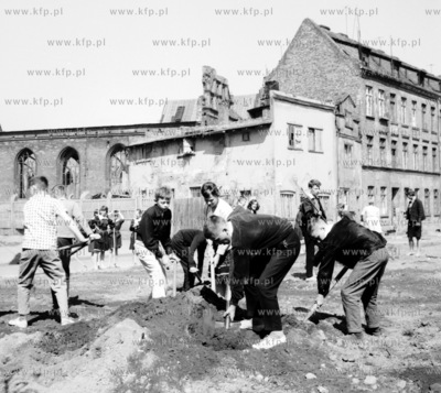 Mlodziez sprzata w czynie spolecznym skwer na rogu...