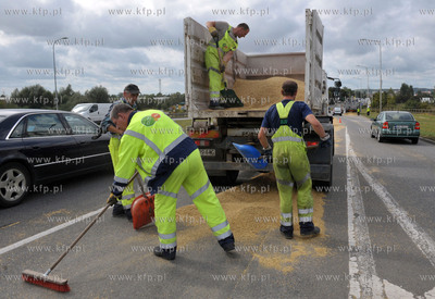 Rozsypane zboze z ciezarowki na ul. Elblaskiej. 02.09.2015
fot....