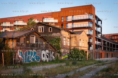 Gdańsk, Polski Hak, ul. Sienna Grobla. Nz. Stare budynki...