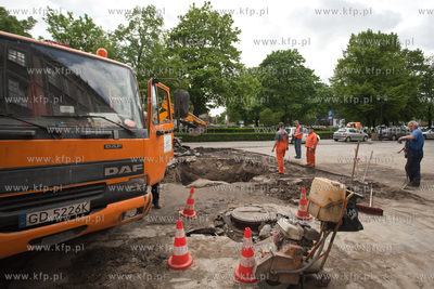 Pekniecie rury wodociagowej obok Domu Prasy na Targu...