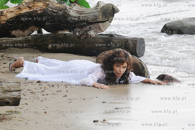 Plaza przy klifie w Gdyni Orlowie. Ekipa filmow serialu...