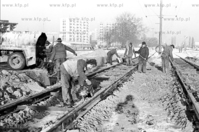 Gdansk Przymorze. Budowa torowiska tramwajowego na...