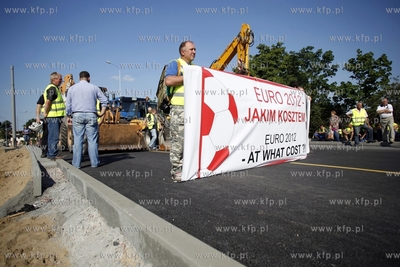 Gdansk. Ul. Kosciuszki. Protest podwykonawców Hydrobudowy,...