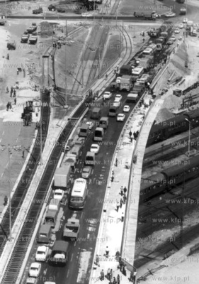 Budowa trakcji tramwajowej na Bledniku w Gdansku. 1970...
