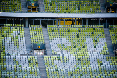 Gdansk. Stadion PGE Arena. Malowanie napisu Lechia...