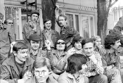 Stoczniowcy Stoczni Gdanskiej im Lenina podczas strajku...