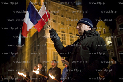 Gdańsk. Długi Targ. Protest Młodzieży Wszechpolskiej...
