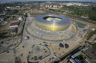 Gdansk, budowa stadionu PGE Arena z lotu ptaka. 06.06.2011...