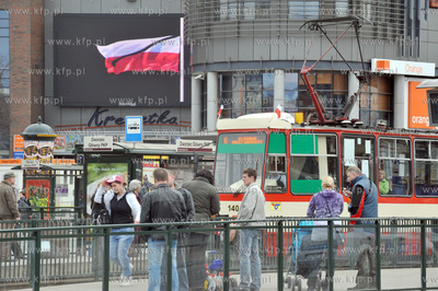Gdansk - ulica Podwale Grodzkie. Nz przystanek tramwajowy....
