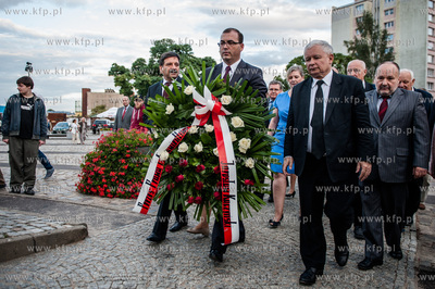 Gdansk. Plac Solidarnosci. Raroslaw Kaczynski prezes...