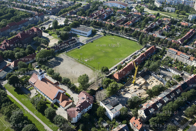 Gdansk Dolny Wrzeszcz z lotu ptaka. Stadion klubu sportowego...