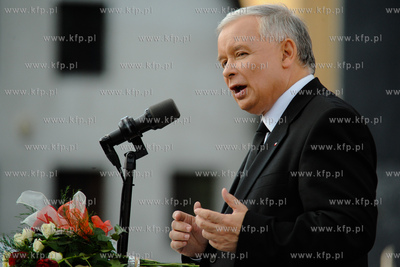 Gdansk. Targ Rybny. Wiec wyborczy Jaroslawa Kaczynskiego,...