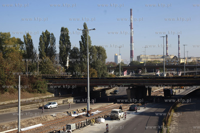 Gdansk. Remont torowiska tramwajowego w okolicach Wezla...