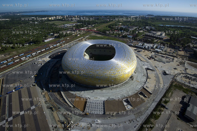 Gdansk, budowa stadionu PGE Arena z lotu ptaka. 06.06.2011...