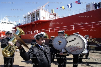 Stocznia Gdansk. Uroczystosc chrztu statku SYN ANTARES....