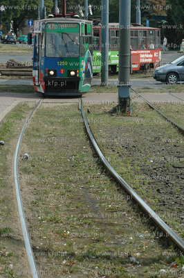 Krzywe tory tramwajowe na wezle Hucisko w w Gdansku....