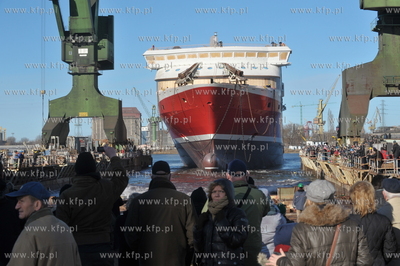 Stocznia Gdansk. Pochylnia B1. Wodowanie promu pasazersko-samochodowego...
