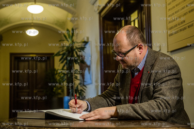 Gdansk. Nowy Ratusz. Pawel Adamowicz - prezydent Miasta...
