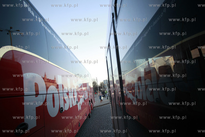 Polski Bus na przystanku w Gdansku Oliwie. Autobus...