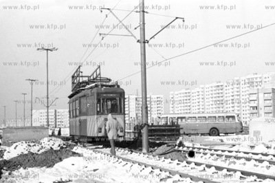 Gdansk Przymorze. Budowa torowiska tramwajowego. 11.12.1977...