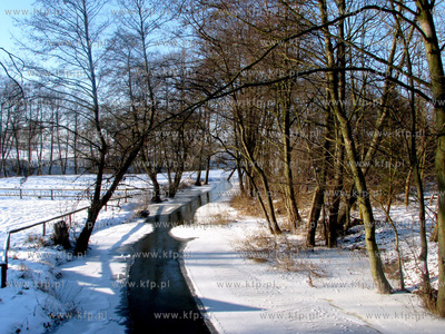Zamarzajaca rzeka Radunia we wsi Niestepowo na Kaszubach....