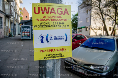 Gdansk. Tabliczka z informacją o planowanych utrudnieniach...