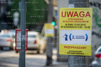 Gdansk. Tabliczka z informacją o planowanych utrudnieniach...